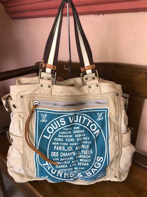 blue louis vuitton trunks and bags tote